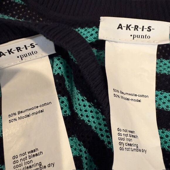 NWOT Akris Punto 2pc Matching Twin Set Cardigan and Tank Aqua Navy Stripe Medium - Picture 6 of 10